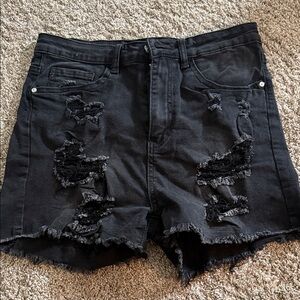 SHEIN Black Distressed Jean Shorts